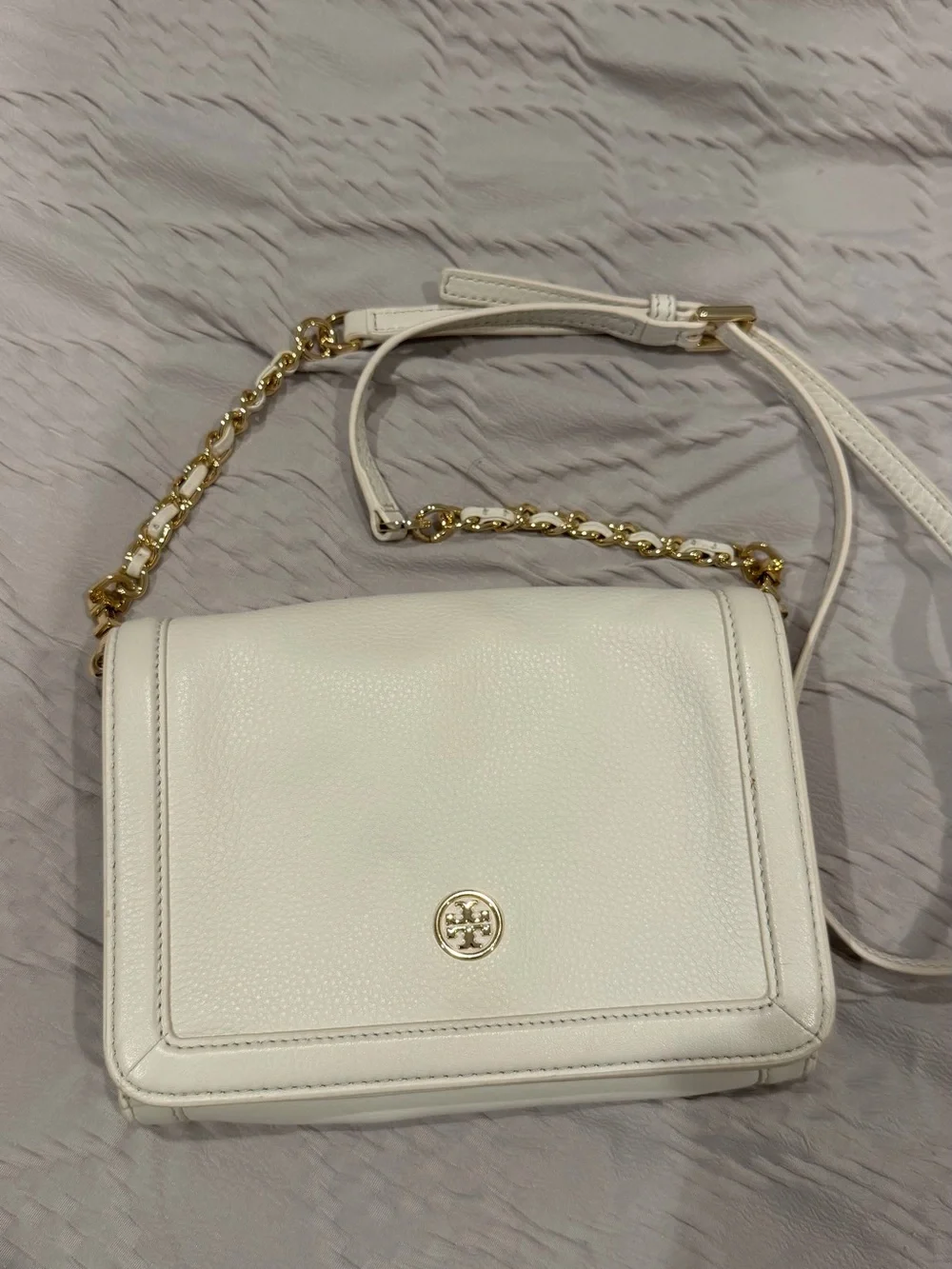 Tory Burch White Leather Chain-Strap Crossbody Shoulder Bag